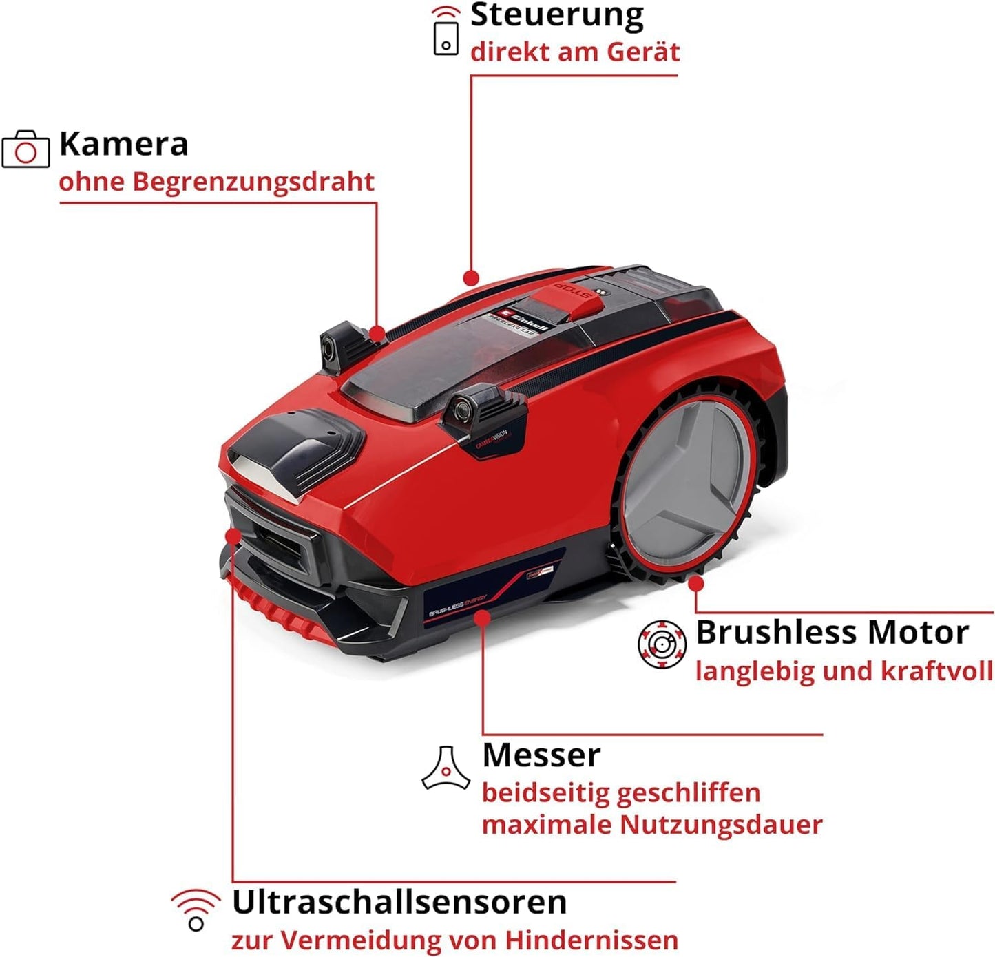 Einhell Mähroboter FREELEXO CAM 500, 18V, 500 m², Kamera statt Begrenzungsdraht, Brushless, 25% Steigung, 18 cm Schnittbreite, inkl. 3.0 Ah