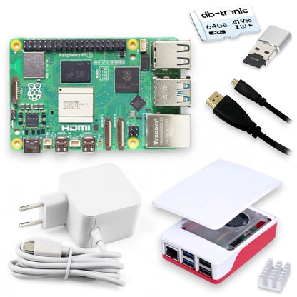 Raspberry Pi 5 Starter-Kit | USB-C 27W Netzteil | Gehäuse mit Lüfter | 64GB SD Karte | 4K HDMI Kabel | Raspberry Pi 5