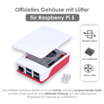 Raspberry Pi 5 Starter-Kit | USB-C 27W Netzteil | Gehäuse mit Lüfter | 64GB SD Karte | 4K HDMI Kabel | Raspberry Pi 5