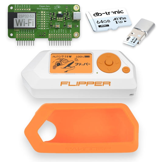 Flipper Zero Starter Full Set | Flipper Zero | WiFi-Board | Silikonhülle | 64GB microSD Karte | USB-Kartenleser