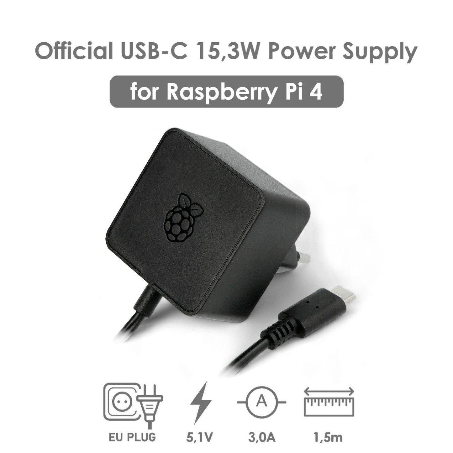 Raspberry Pi 4 15W USB-C Netzteil Schwarz EU